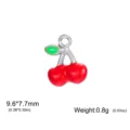 Stainless steel red cherry pendant charm for DIY handmade jewelry making necklaces and earrings. - Merged Fruit (One Leaf) / Steel