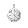 Stainless steel Solomon seal round pendant amulet necklace keychain backpack charm 35x38mm - Solomon Seal Pattern 14(14) / Steel