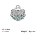 Titanium steel shell pendant with light blue rhinestones, 12x11mm, 1.4g jewelry accessory - Scallop Pendant (Blue Rhinestone) (FZSS2026071601+0068) / Steel