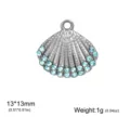 Titanium steel shell pendant with light blue rhinestones 13x13mm DIY jewelry making accessory - Shell Pendant (Blue Rhinestone) (FZSS2026071601+0068) / Steel