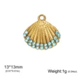 Gold shell pendant with blue rhinestones, 13x13mm DIY jewelry charm accessory for handmade crafts. - Shell Pendant (Blue Rhinestone) (FZSS2026071601+0068) / Gold