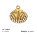 Golden seashell pendant charm with sparkling rhinestones, perfect for DIY jewelry making crafts. - Shell Pendant (White Rhinestone) (FZSS2026071601+0068) / Gold