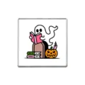 Cute Halloween ghost enamel pin badge for backpack, spooky reading cute cartoon metal brooch. - ZP01 (Square Style)