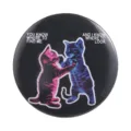 Vintage style pink and blue cat tinplate badge brooch for backpack clothing accessories. - Dancing Double Cats Printed Style (MXZ458)