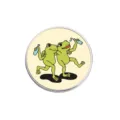 Closeup detail of a retro cute frog cartoon metal brooch pin, perfect for bags and clothes decor. - Playful Frogs Style (YP01)