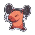 Close-up detail of the cute fitness capybara lifting barbell metal pin, fine enamel brooch accessory. - Fun Fitness Capybara Style (UVXZ469)
