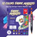 12 colors dual-tip fabric markers set with dot and fine tips for clothes and canvas. - Twelve Colors