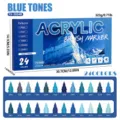 Lot de 24 marqueurs pinceaux acryliques tons bleus, feutres de peinture pour pierre, verre, toile. - 24 nuances de bleu