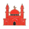 Retro red mosque enamel pin brooch metal Islamic architectural design fashion clothing accessory - Red Mosque Architecture Style (QHXZ6264)