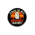Retro Halloween ghost metal brooch pin with cute cartoon graphic and funny quote design. - Sunset Ghost (YP3081)
