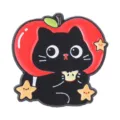 Cute black cat red apple cartoon enamel pin brooch badge for clothes backpack accessories. - Style 3 (UVXZ478)