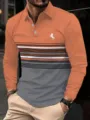 Heren lang mouw kleurblok polo overhemd casual streep business kleding mode details - S / Oranje