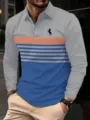 Close-up detail van heren lang mouw polo shirt, stijlvolle streep print, casual business. - S / Grijs