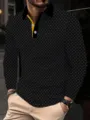 Mens long sleeve polo shirt casual geometric print lapel designer top fashion apparel - S / Black