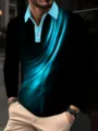 Heren lang mouw polo shirt casual revers sporttop met stijlvolle blauwe abstracte print. - S / Hemelsblauw