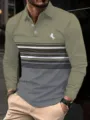 Men's long sleeve polo shirt casual color block striped design with horse logo for men. - S / Green