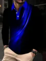 Heren lang mouw polo shirt met stijlvolle blauwe abstracte print en contrast kraag ontwerp. - S / Saffierblauw