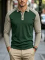 Men's long sleeve colorblock polo shirt casual golf lapel button top stylish apparel. - S / Green