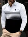 Heren Langemouw Polo Shirt Kleurblok Gestreept Casual Kraag Witte Top Kleding Stijl - S / Zwart