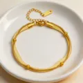 Gold double layer titanium steel snake chain bracelet with cute round beads for women chic jewelry - Bracelet / Gold