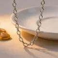 Silver interlocking chain necklace, elegant geometric link design for women and men daily wear. - Necklace / Steel