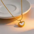 Exquisite gold titanium steel necklace with white shell heart pendant luxury style detail - Gold Necklace