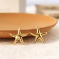 Gold stainless steel starfish earrings detail close-up, niche vintage jewelry accessory. - Polished Electroplated Starfish (4#)