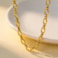 Gold plated titanium steel chain necklace, classic interlocking link design for daily wear. - Necklace / Gold