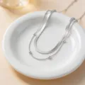 Double layer silver snake chain necklace with beads aesthetic clavicle chain jewelry - Necklace / Steel