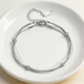 Exquisite double layer titanium steel bead chain necklace, stylish minimalist design detail. - Bracelet / Steel