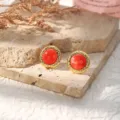 Exquisite detail of 18K gold plated stainless steel red stone stud earrings for women. - Style 1#
