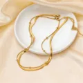 Double layer gold titanium steel bead necklace, minimalist chain choker for women jewelry. - Necklace / Gold