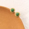 Elegant stainless steel gold-plated green stone stud earrings for women vintage luxury style. - Style 3#