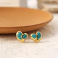 Gold-plated titanium steel heart stud earrings with blue enamel, sweet fashion jewelry. - Green