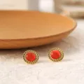 Stainless steel gold plated red cat eye stone stud earrings detail view, elegant women daily jewelry. - Style 4#