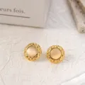 Stainless steel cat eye earrings 18k gold plated chic geometric stud jewelry for women - Style 5#