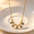 Gold stainless steel evil eye pendant necklace minimalist daily versatile chic jewelry - Necklace / Gold