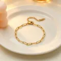 Minimalist gold paperclip chain necklace or bracelet, elegant stainless steel jewelry for women. - Bracelet / Gold