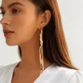 Long gold snake bone chain dangling earring in minimalist stainless steel style variant - Snake Chain Tassel Style (266153) / Gold Earrings