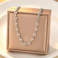 Chic minimalist titanium steel coffee bean chain necklace, elegant versatile jewelry for women. - Necklace / Steel