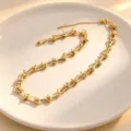 Gold plated stainless steel link chain necklace fashion jewelry for elegant women - Necklace / Gold