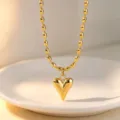 Gold heart pendant beaded necklace for women, stylish titanium steel clavicle chain jewelry. - Gold Necklace / Gold