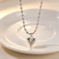 Silver puffy heart pendant bead necklace, trendy titanium steel clavicle jewelry for women - Steel Color Necklace / Steel