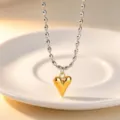 Two-tone gold silver puffy heart bead necklace for women chic clavicle chain jewelry - Two-Tone (Steel Chain Gold Heart) / Steel Chain Gold Heart