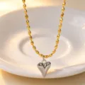 Gold and silver heart rice bead necklace, chic titanium steel clavicle chain for women. - Two-Tone (Gold Chain Steel Heart) / Gold Chain Steel Heart
