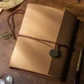 DIY vintage leather photo album retro memory book with strap and clock charm for couples gifts - 18x23cm / Nude Color
