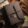 Carnet de notes vintage en cuir marron avec pendentif horloge pour albums photo DIY. - Brun Foncé