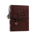 Vintage leather DIY photo album scrapbook with retro heart anchor charms and rope closure. - LOVE Embossed / S / Brown