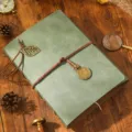 Vintage leather DIY photo album handmade scrapbook retro memory book gift journal - 18x23cm / Mint Green
