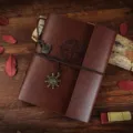 Vintage brown leather notebook, retro compass embossed journal with charms, brown variant. - Compass Embossed / S / Brown